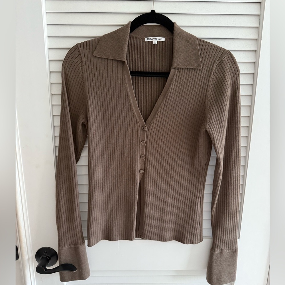 Reformation Taupe Cardigan Top